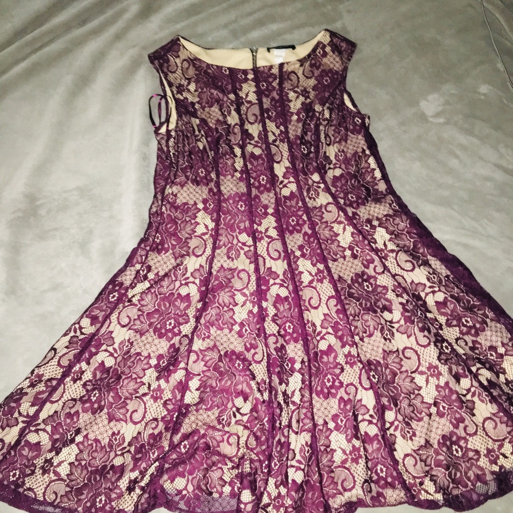 Skin colored dress with maroon lace on top